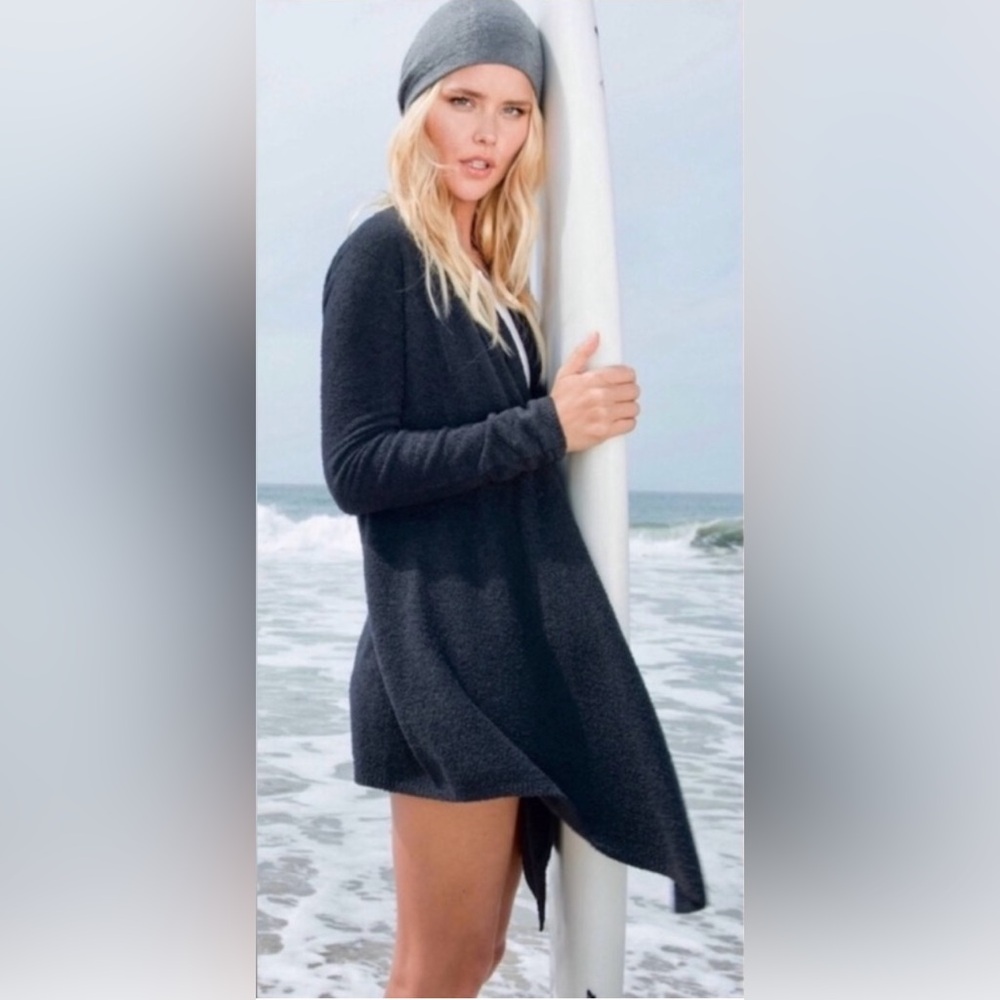 Barefoot Dreams Bamboo Chic Lite Drape Cardigan Black Size L/XL Travel Cabincore